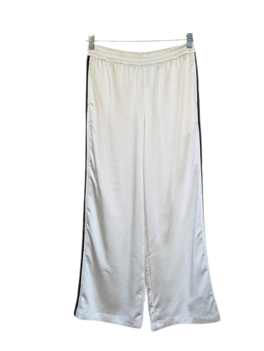 Sanctuary Satin Track Pants XS Ivory Black Stripe Relaxed Straight Sporty Luxe - Picture 6 of 14